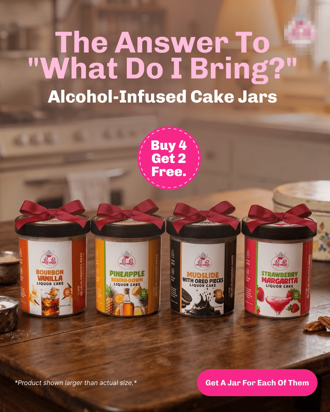 Gifting bundle static ad, alcohol-infused cake jars