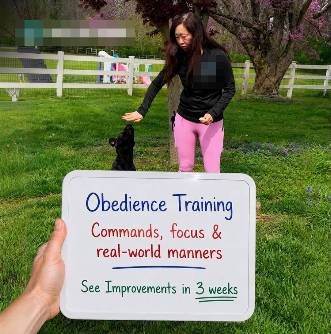 Handwritten whiteboard ad for obedience training